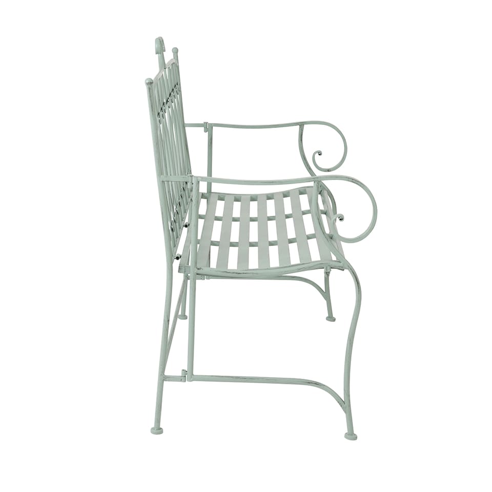 image 1 of Charles Bentley Decorative Wrought Iron Outdoor Rustic Bench - Sage Green