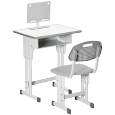 HOMCOM Kids Desk and Chair Set Adjustable Height Study Table Set w Drawer | Grey