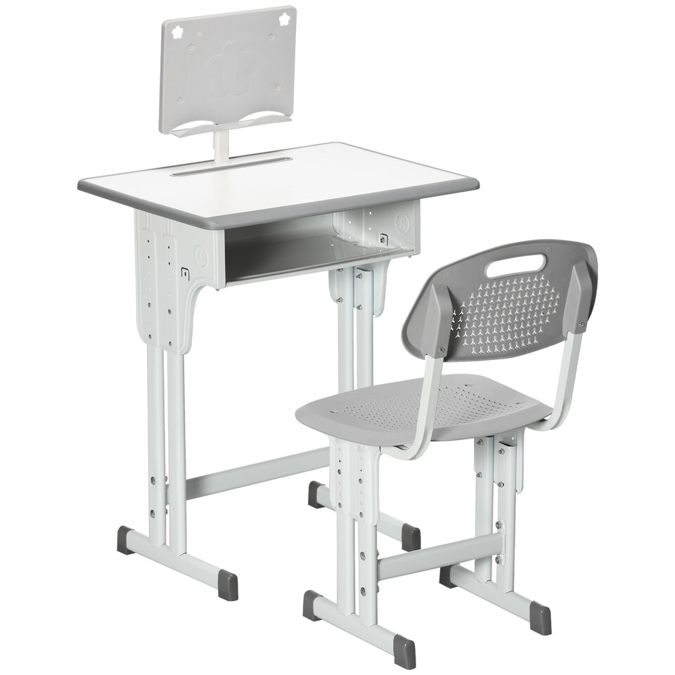 image 1 of HOMCOM Kids Desk and Chair Set Adjustable Height Study Table Set w Drawer | Grey
