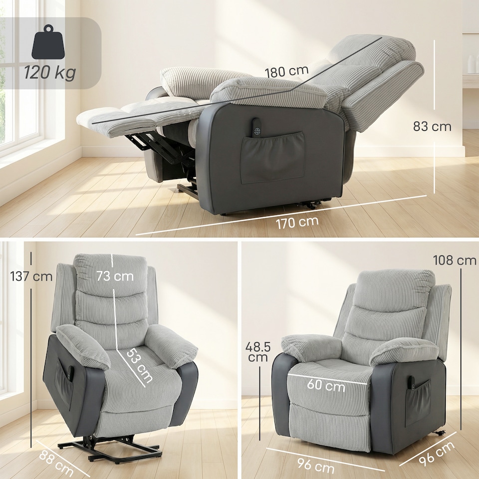 image 1 of HOMCOM Power Lift Riser Recliner Chair with High Back, Remote, Light Grey