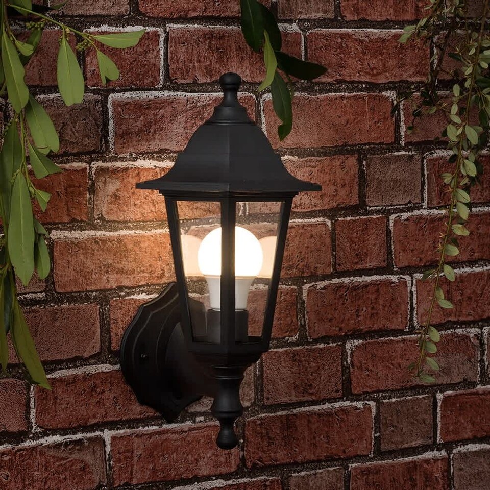 image 1 of ValueLights Mayfair Pair Black Outdoor Security IP44 Rated Wall Light Lanterns