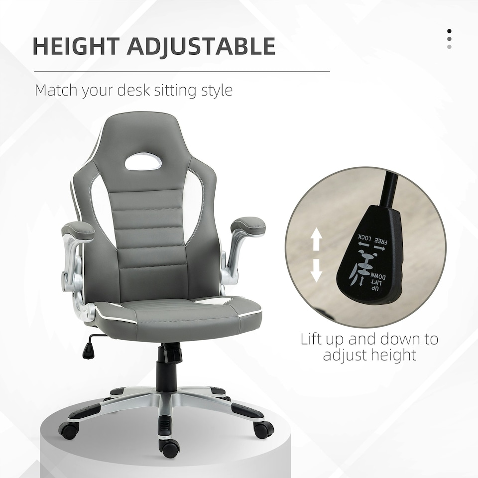 image 1 of Vinsetto Gaming Chair PU Leather Office Chair Swivel Chair Grey