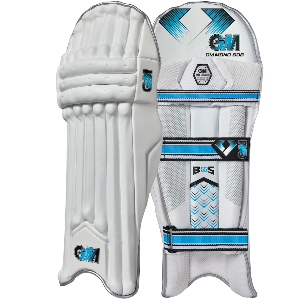 image 1 of Gm | Cricket Batting Pads | Ben Stokes Diamond 606 | Traditional Cotton & Cane | Junior Right Handed | Approx 1.39 kg Per Pair | 1 Pair | White | Gunn & Moore