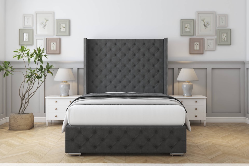 image 1 of Sloomy Arundel Graphite Dumfries Bed Frame With 50"  Upholstered Wingback Headboard 3' Single