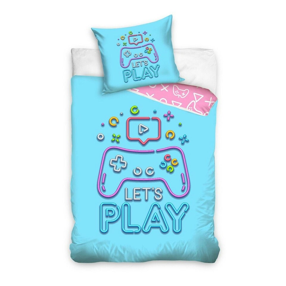 Let´s Play Game Cotton Reversible Duvet Cover Set - Blue/Multicoloured - Single Blue | Single