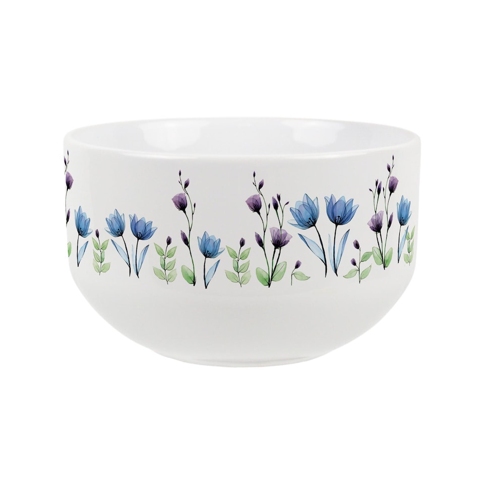image 1 of Blue & Purple Floral Ceramic Bowl