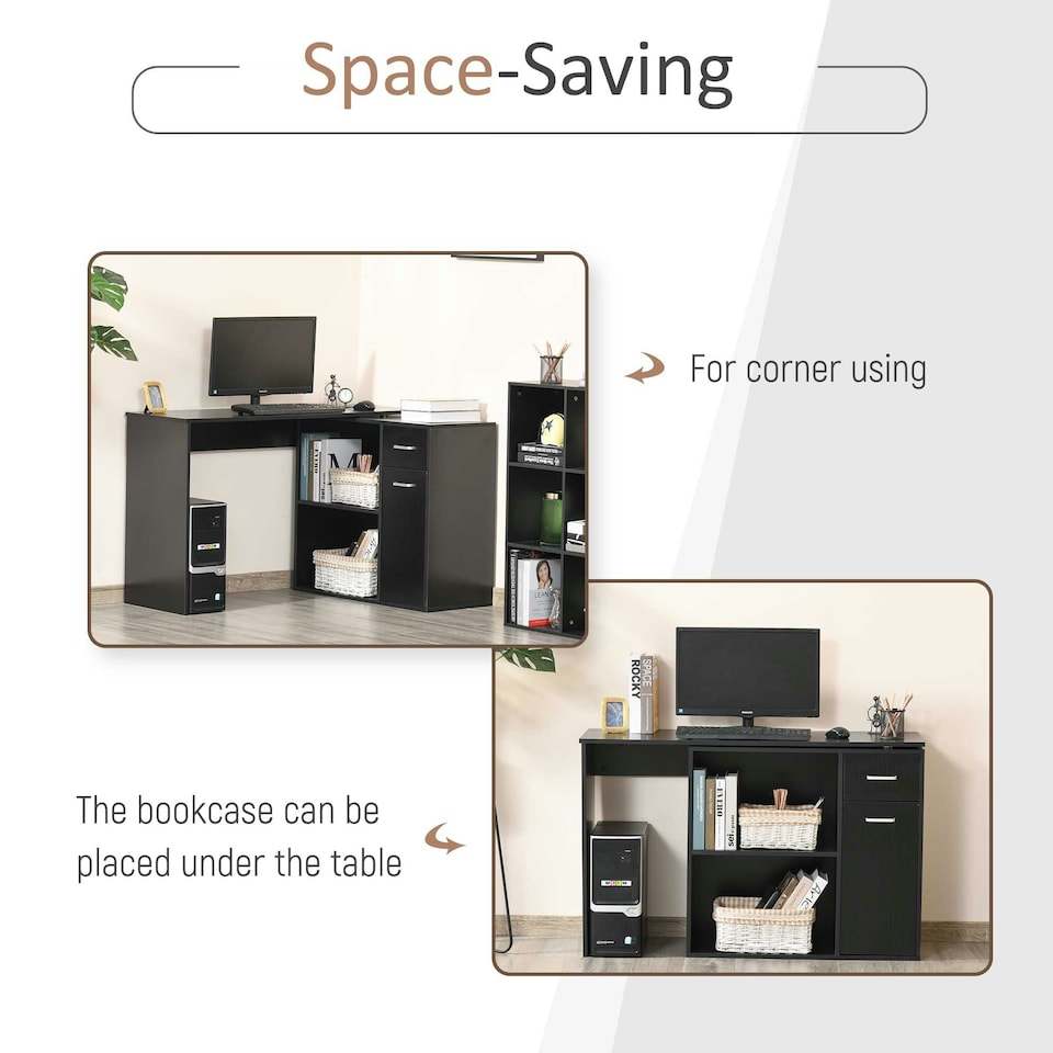 image 1 of HOMCOM Computer Desk 180° Rotating Dining Table W/ Storage Shelf Black