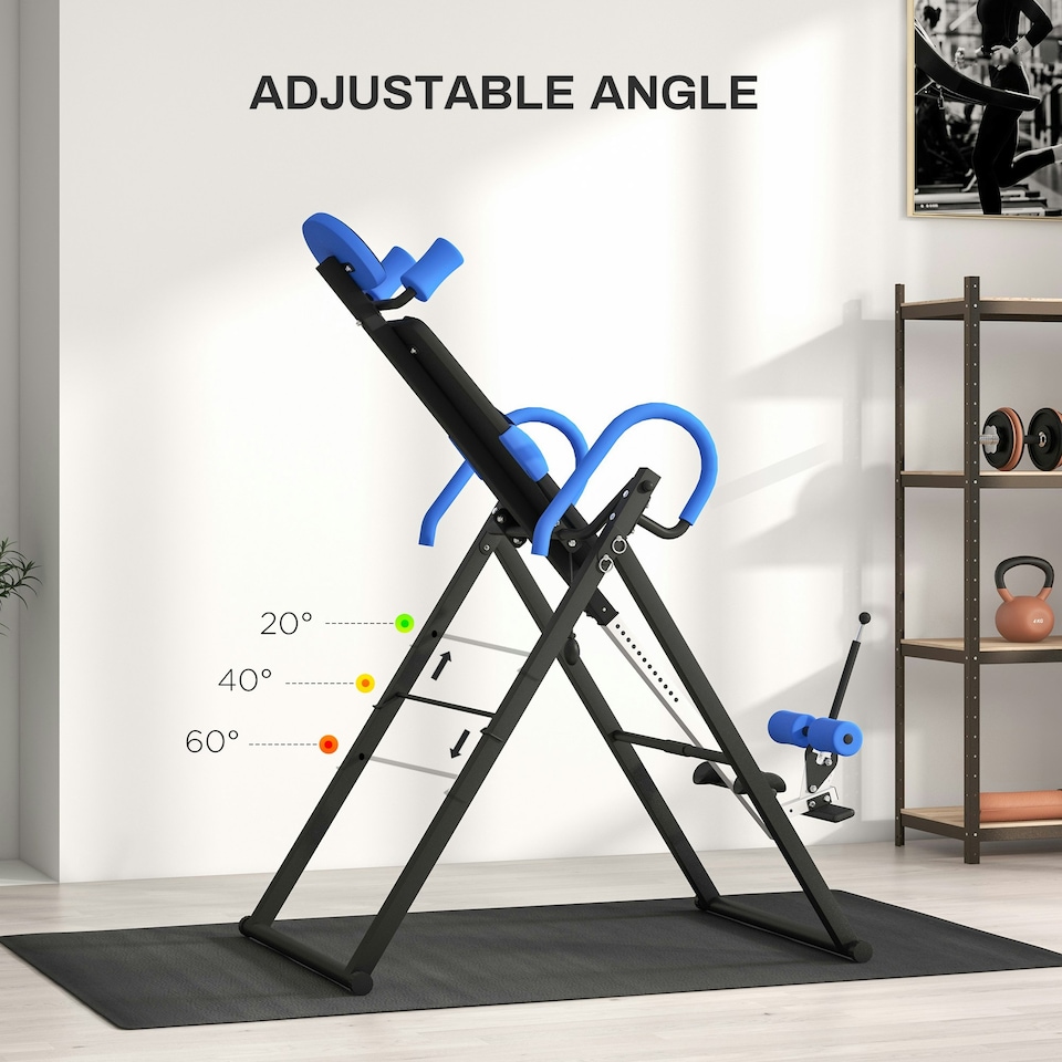 image 1 of HOMCOM Adjustable Gravity Inversion Table with Safety Belt, Blue