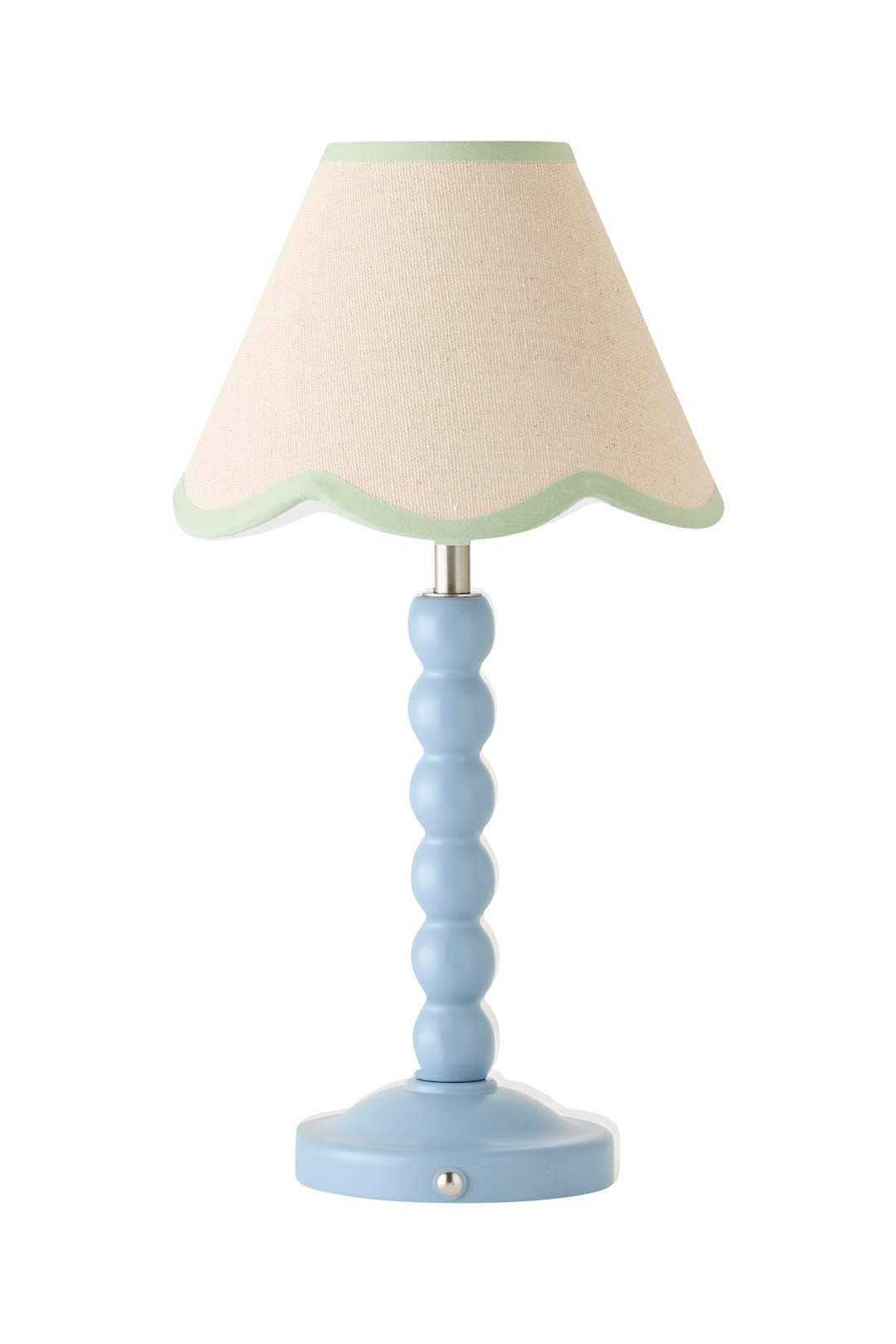 ValueLights Bobbin Scallop Trim Shade Blue Rechargeable Portable Table Lamp