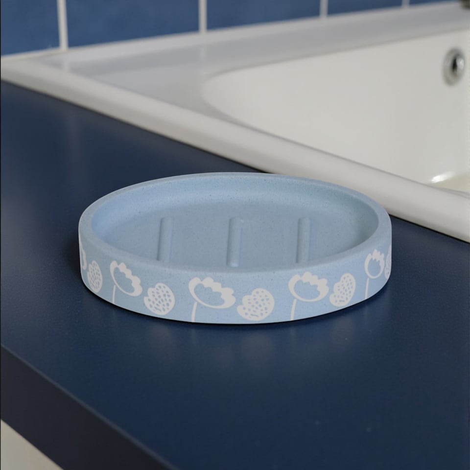 image 1 of Buttercup Light Blue Floral 4 Piece Bathroom Accessory Set | Blue | Light Blue | 1