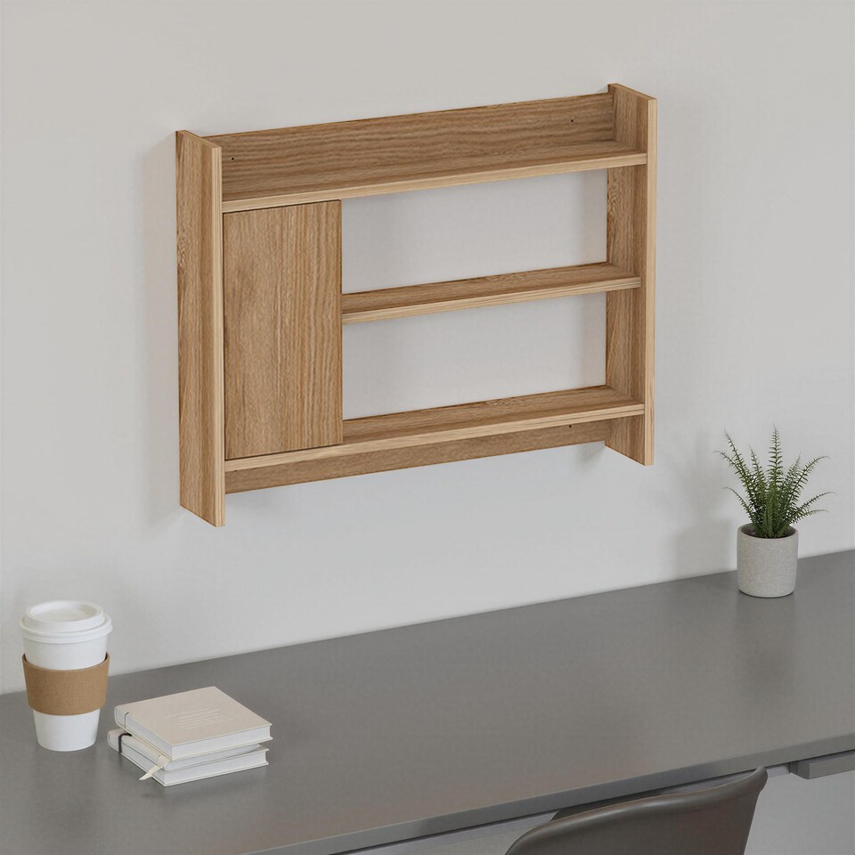 image 1 of Decortie Fleet Wall Shelf and Cabinet Unit Whiskey Oak