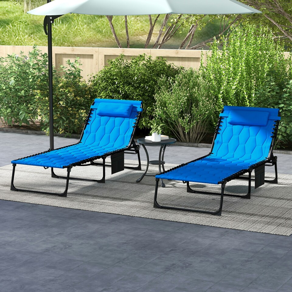 image 1 of Outsunny Foldable Sun Lounger Set, 2 Pieces Sun Lounger Blue