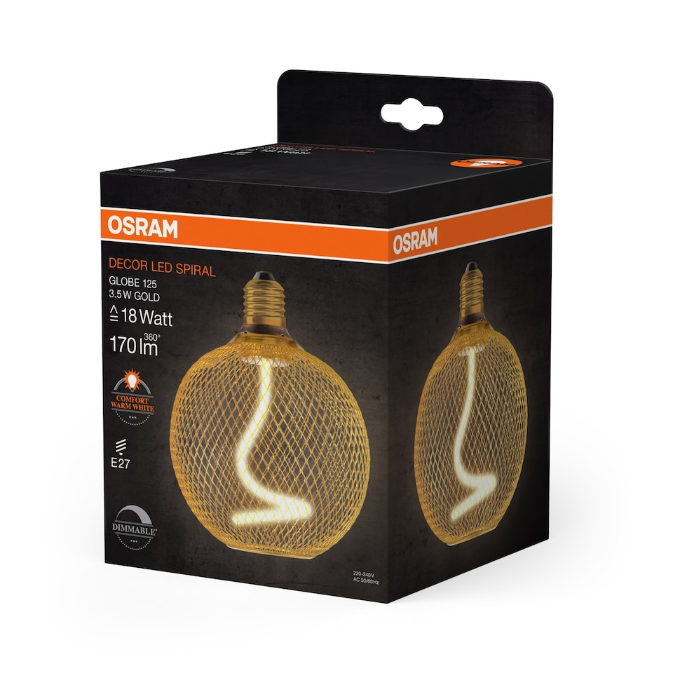 image 1 of Osram Decor LED Spiral Filament Globe Lamp 125 18 Gold DIM 3.5W 818 E27