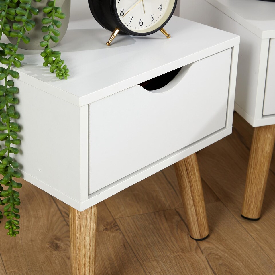 image 1 of Bedside Cabinet White 1 Drawer Bedroom Side Table For Storage Wooden Legs Modern