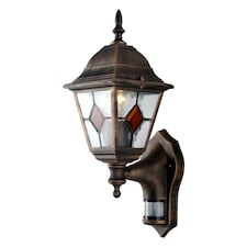 Morecambe - Black with Brushed Gold Motion Sensor Outdoor Wall Light | Black | Clear | 1