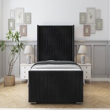 Sloomy Marlborough Black Naples Bed Frame With 50" Upholstered Wingback Headboard 4'6 Double