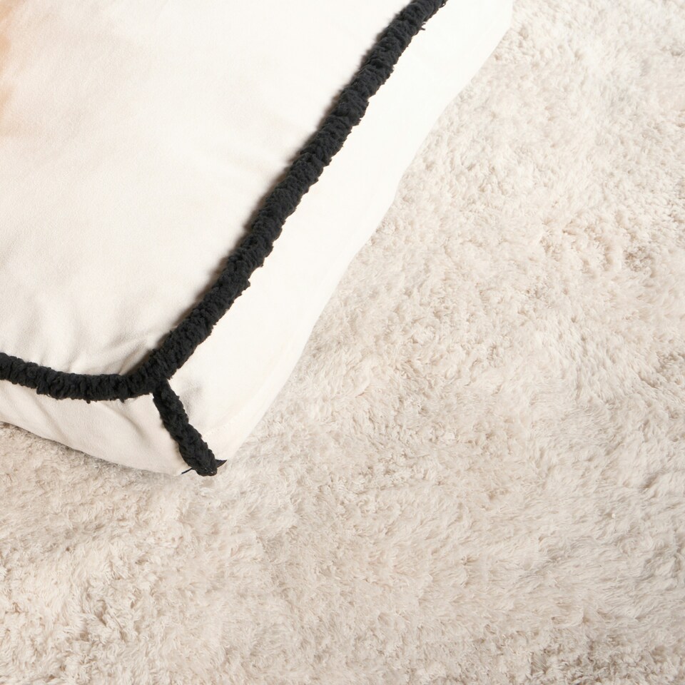 image 1 of OHS Sherpa Bind Rectangular Soft Plump Plush Cosy Pet Dog Cat Crate Cushion Bed Mat Multi | Cream and Black | M