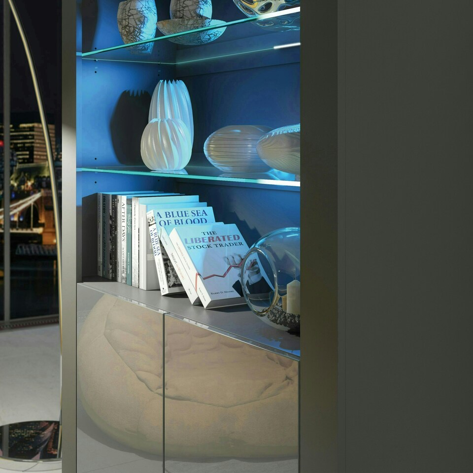 image 1 of Display Cabinet 100cm Grey Gloss Doors Dark Matt Body Free LED Grey