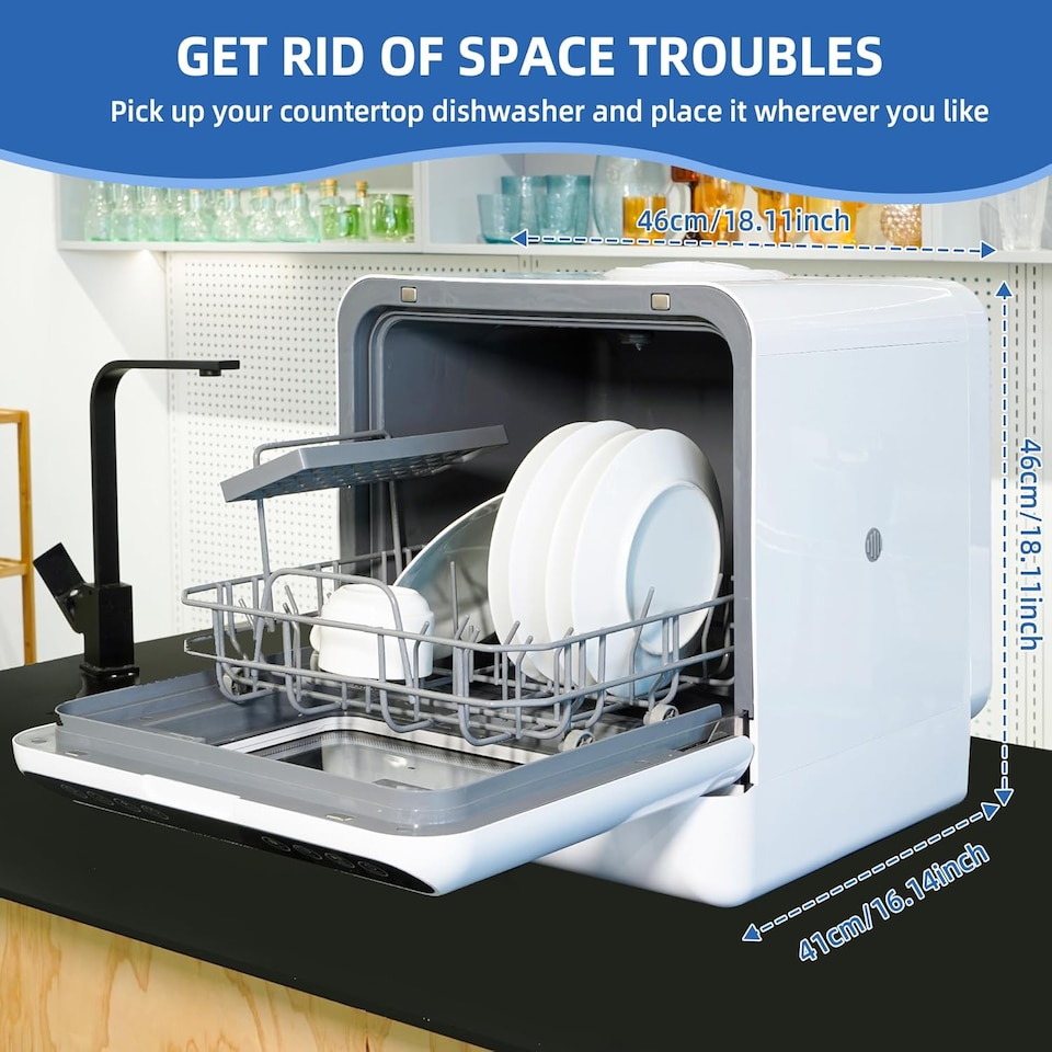 image 1 of Alivio Portable Dishwasher with 6L Water Tank - Dual Water Supply High-Temp Sanitizing & Hot Air Dry (White)