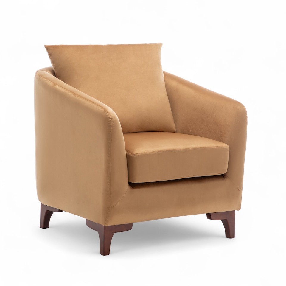 image 1 of Velvet Tan Angela Accent Tub Chair with Ottoman
