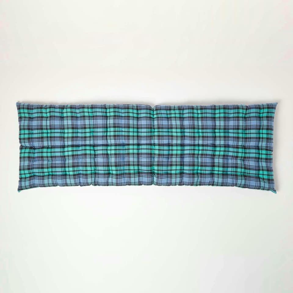 image 1 of Homescapes Garden Bench Cushion Luxury 3 Seater Cotton Tartan Indoor Outdoor Seat Pad | Green | 143 x 48 cm | 1
