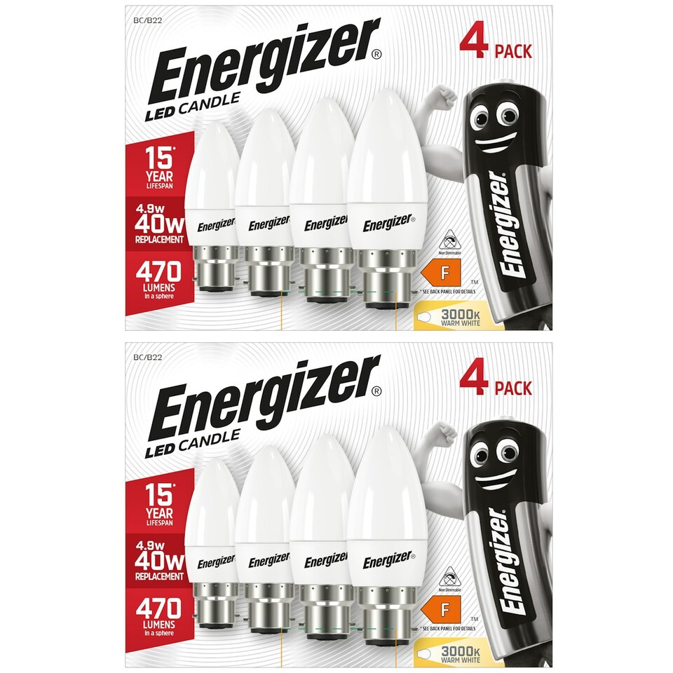image 1 of Energizer LED B22 Candle 470lm 4.9W 3000K (Warm white) - Pack of 8