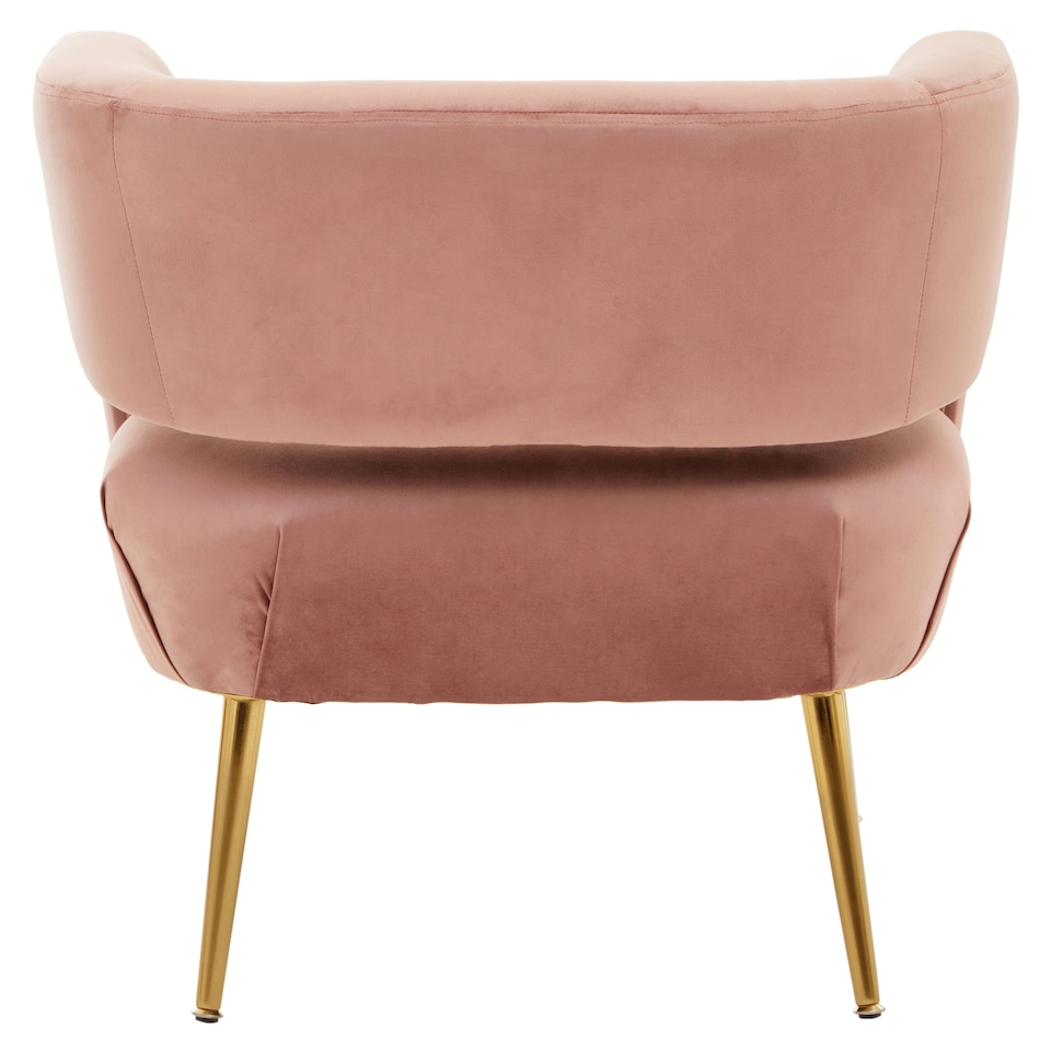 image 1 of Interiors by Premier Pink Velvet Chair with Gold Finish Metal Legs, Backrest Dining Chair, Easy to Clean Armchair