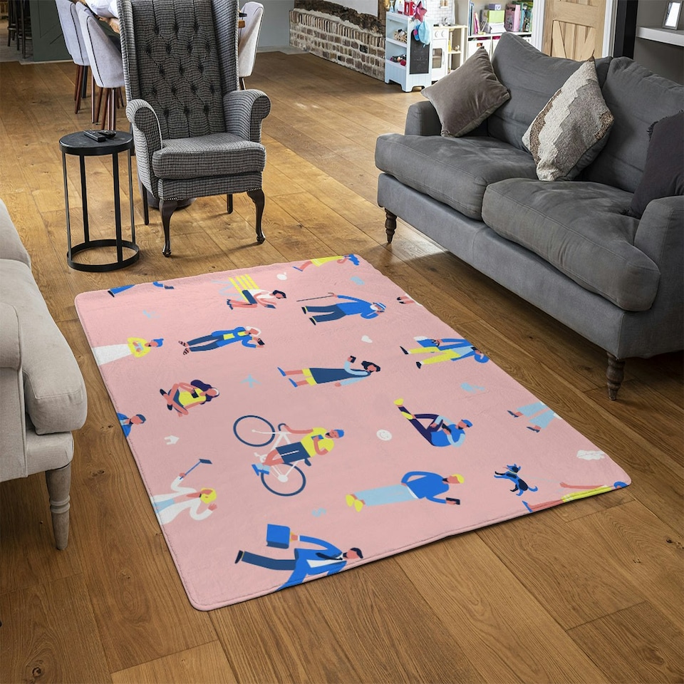 image 1 of different people with mobile phones and gadgets (Rug) Pink | Small: 60x110cm
