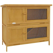 PawHut Rabbit Hutch, Double Decker Cage w/ Roof, Divider, Ramp, Yellow