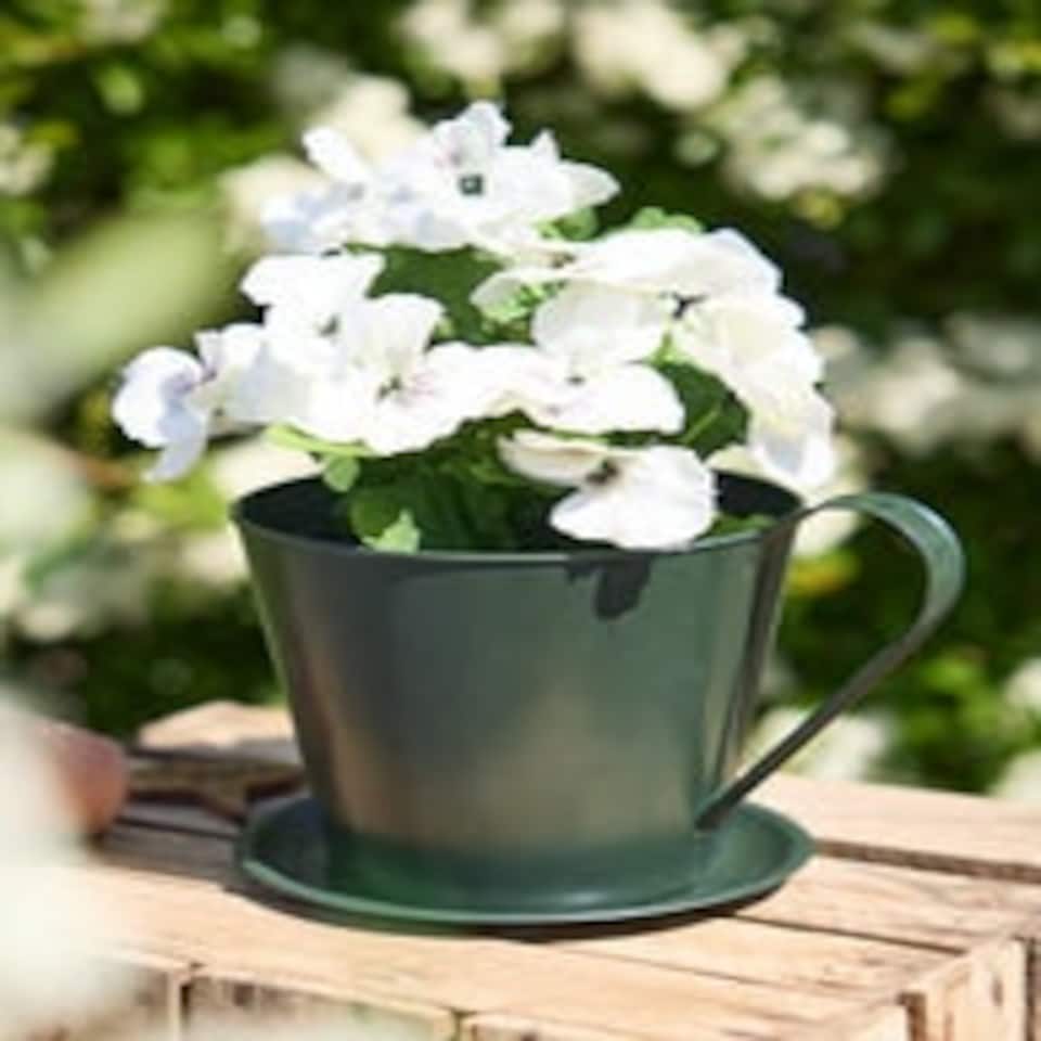 image 1 of Emerald Green Tea Cup Planter Green