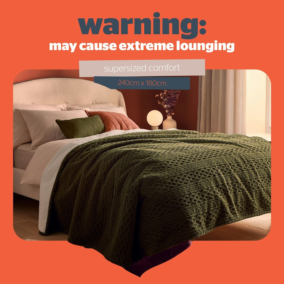 image 1 of Silentnight Heat Genie Self Heating Giant Blanket Green Cable Knit Green