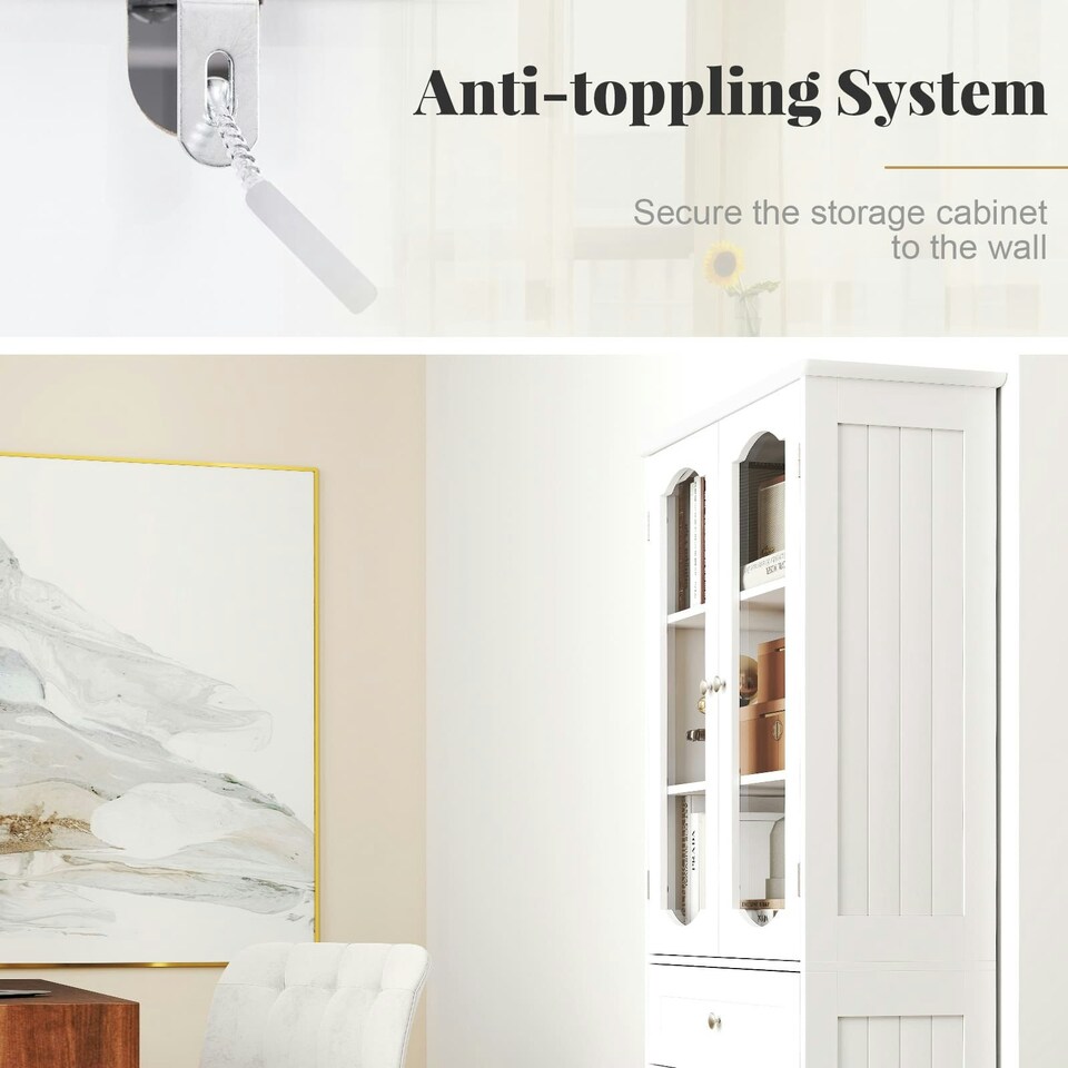 image 1 of COSTWAY 160cm Bathroom Storage Cabinet Freestanding White White