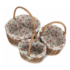 Oval Unpeeled Willow Shopping Basket with Garden Rose Lining Multi | Garden Rose | M