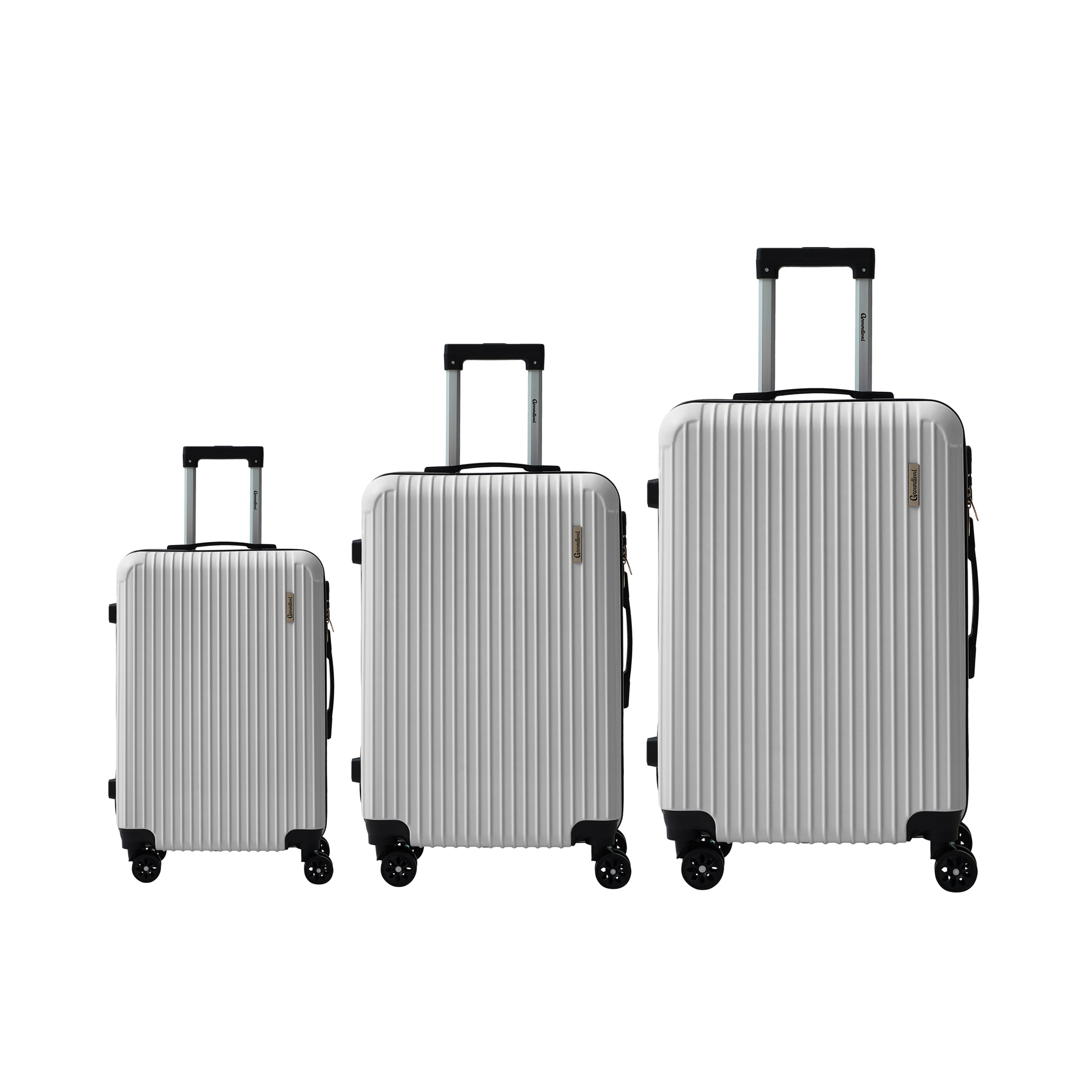 Groundlevel Cosmic Hard Sheel 3 Piece Luggage Set 4 Wheel Spinners Travel Suitcases | Silver | Silver
