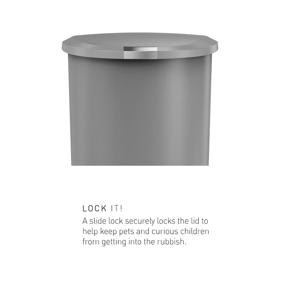 image 1 of Simplehuman 50L Semi-Round Pedal Kitchen Bin with Lid Lock, Grey Plastic