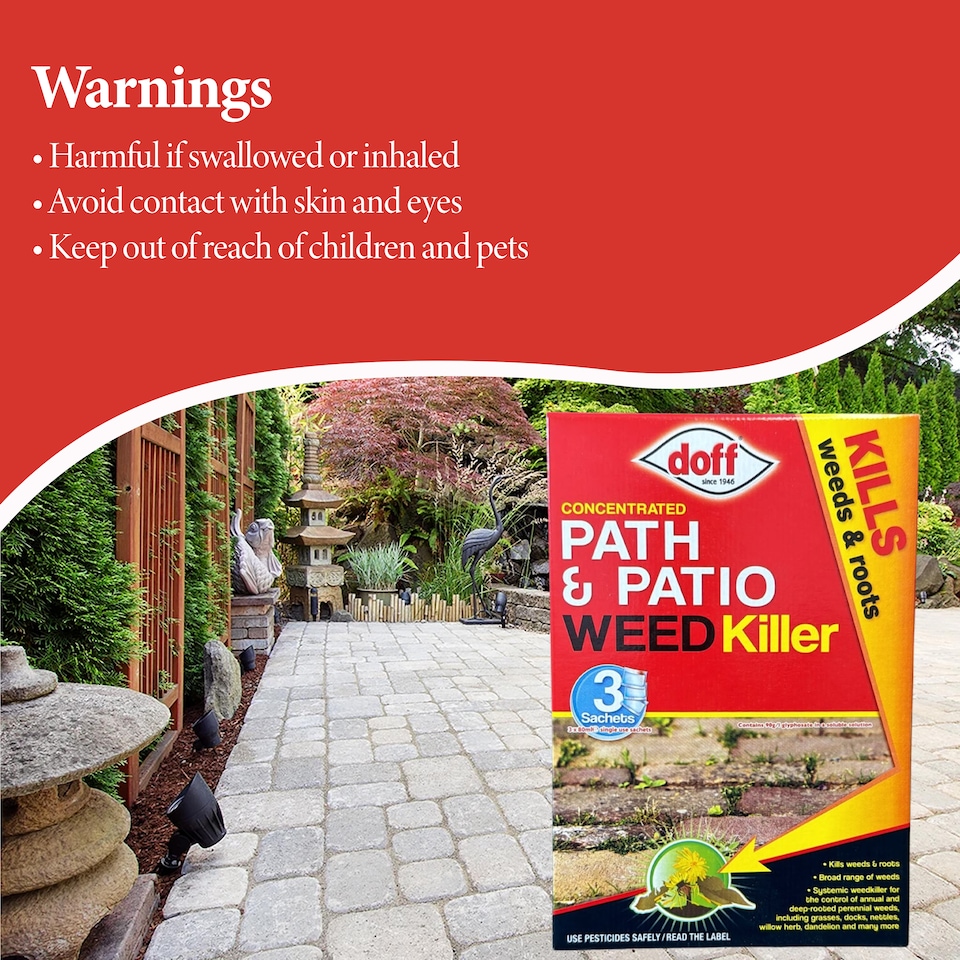 image 1 of Doff Concentrated Path and Patio Weedkiller Outdoor Weed Control Herbicide 3 Sachets