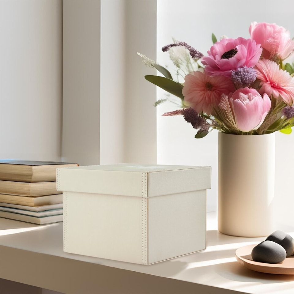 image 1 of Cuir Leather Effect Cream Storage Box