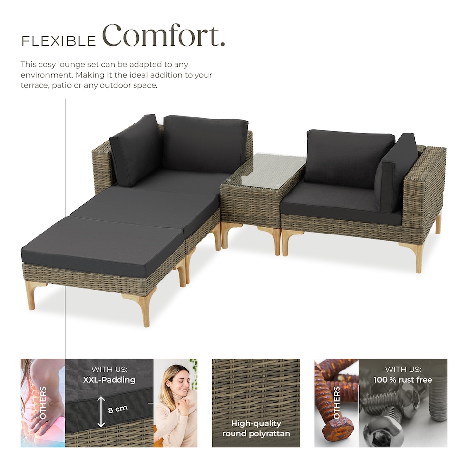 image 1 of Garden Furniture Set Bellaria - 2 armchairs, 2 stools, side table, thick seat cushions | Cream | nature | 169,50 x 204 x 74 cm | 1