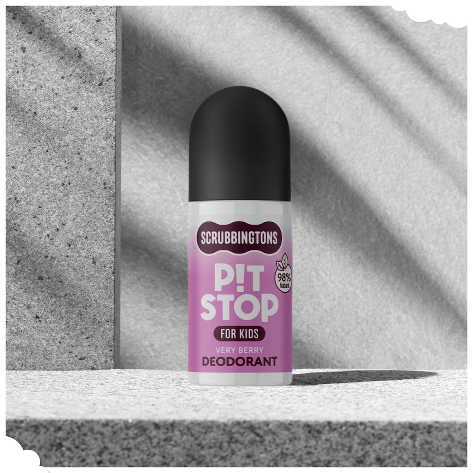 image 1 of Scrubbingtons Pit Stop Kids Deodorant Natural Roll On For Children, Teens Natural Ingredients For Sensitive Skin Paediatrician approved, Aluminium & Alcohol Free, Very Berry 75ml x 2 | White | White | 2
