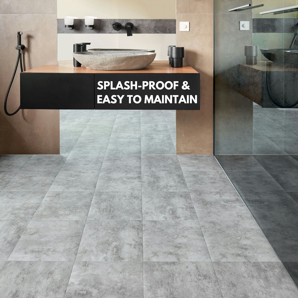 image 1 of NOVECRAFTO Vinyl Floor Tiles Self Adhesive – 12x12in Peel and Stick Flooring for Kitchen, Bathroom & Living Room – Grey Granite Effect Design Grey | 5.57 sqm