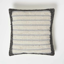 Homescapes Veria Handwoven Grey Stripe Kilim Cushion - 45 x 45 cm | Grey | Cream, Grey | 1