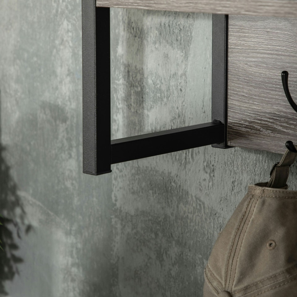 image 1 of HOMCOM Rustic Wall-Mounted Coat Rack Floating Shelf with 4 Hooks for Entryway