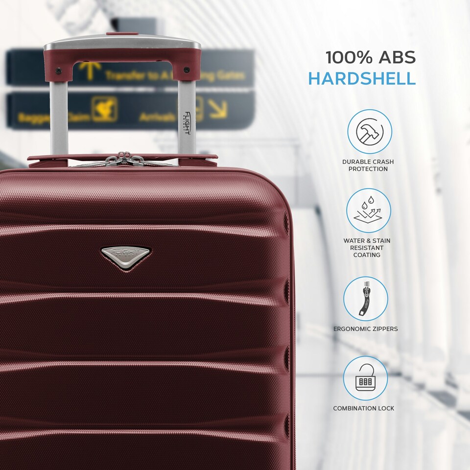 image 1 of 55x35x20cm Carry On Cabin Hard Shell Suitcase - 100+ Airlines Approved Including EasyJet (Paid), British Airways, Ryanair (Priority), TUI Purple | Burgundy | Cabin Bag