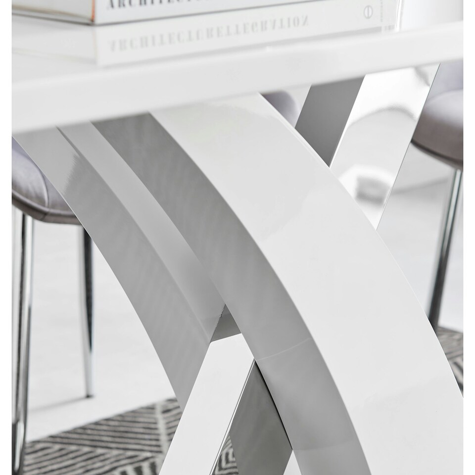 image 1 of Furniturebox Atlanta Chrome Metal And White High Gloss 4 Seater Dining Table