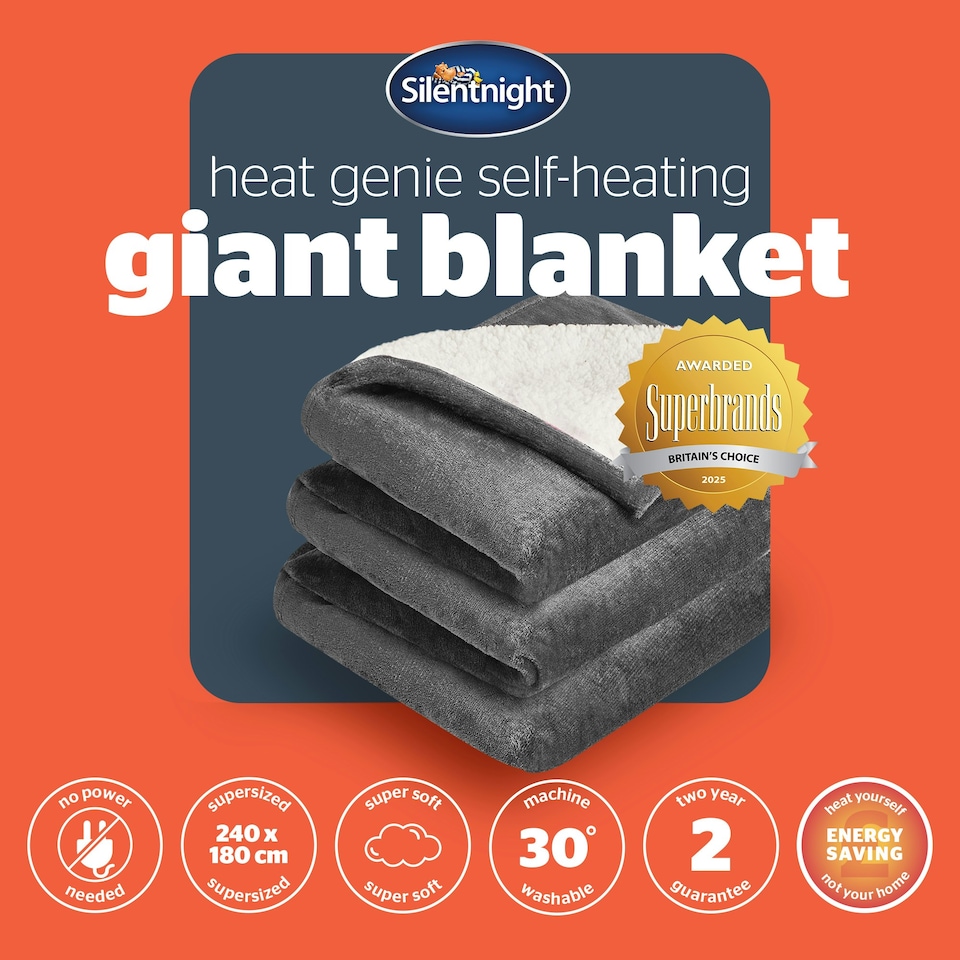 image 1 of Silentnight Heat Genie Self Heating Giant Blanket Grey | Charcoal