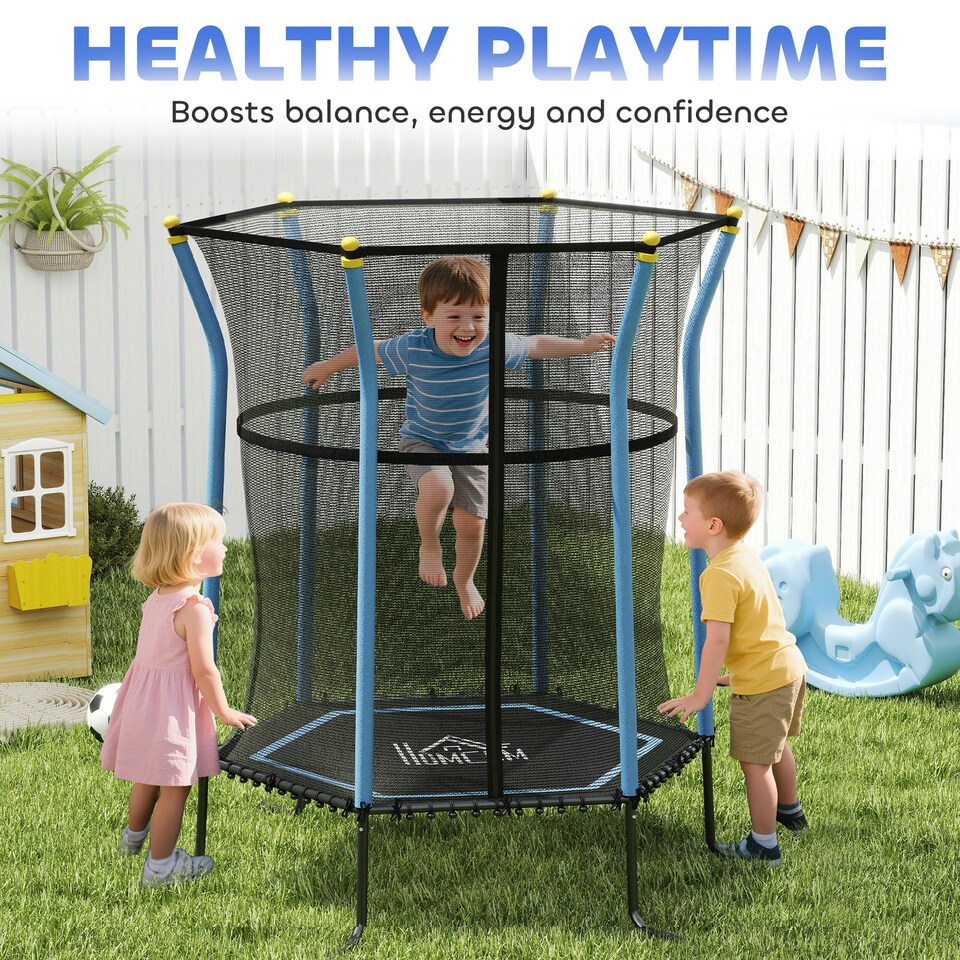 image 1 of HOMCOM 5.4FT Kids Trampoline with Enclosure Indoor Outdoor Blue