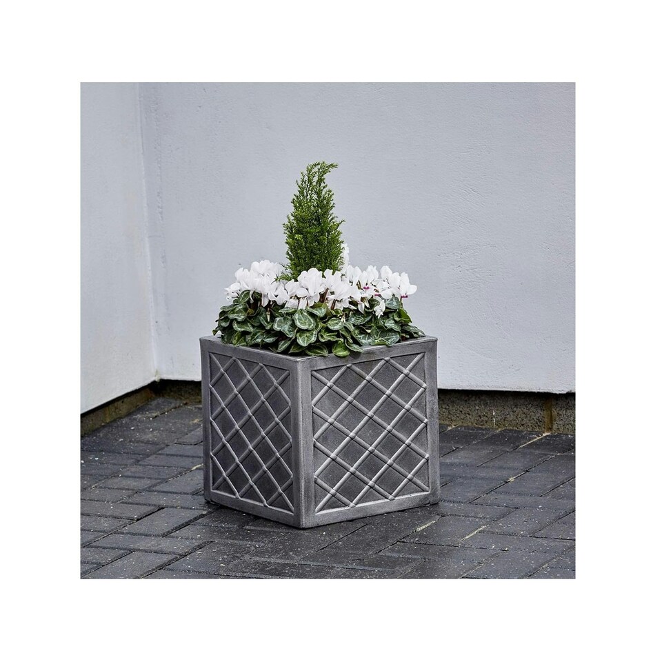 image 1 of 2 x Lazio Square Planter For Small Garden Flower Box Summer Outdoor Garden Boxes Grey