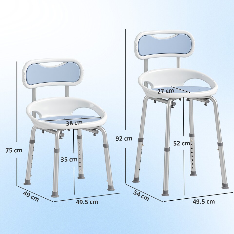 image 1 of HOMCOM Shower Chair with Back, Adjustable Height, Enclosed Side Support