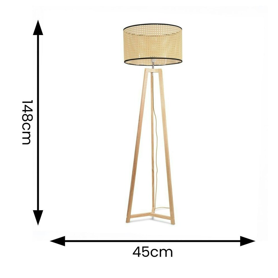 image 1 of ValueLights Lottie Natural Wood Tripod Floor Lamp with Wicker Drum Shade