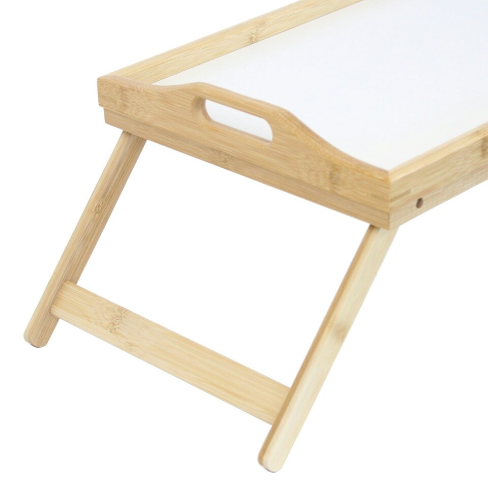 image 1 of Oypla Folding Wooden Bamboo Breakfast in Bed Lap Tray with White Top Brown